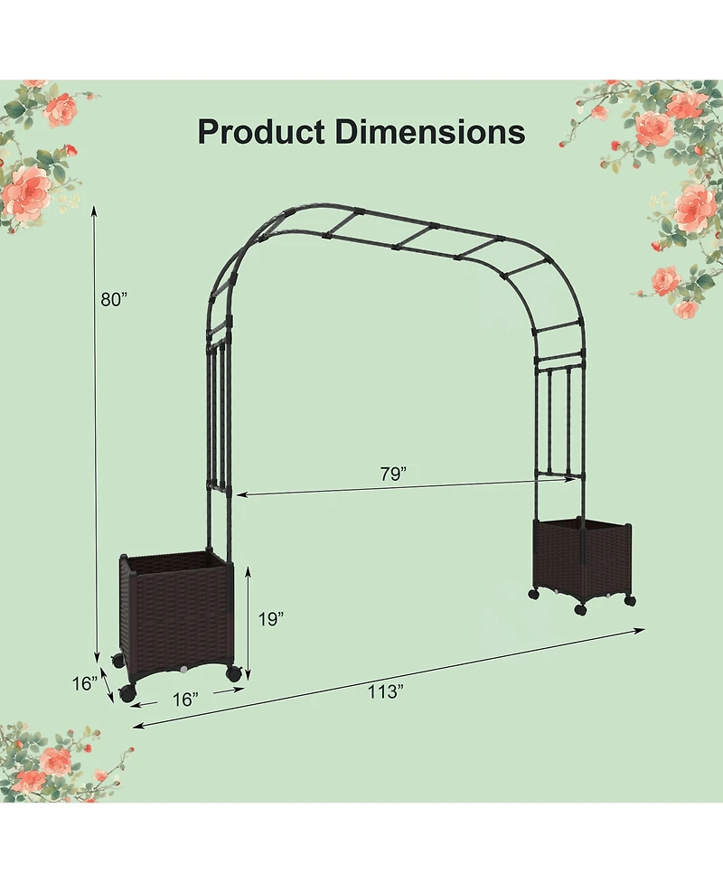 Costway 6.6 Ft Tall Metal Garden Arbor with 2 Raised Garden Planters Arch Trellis Outdoor
