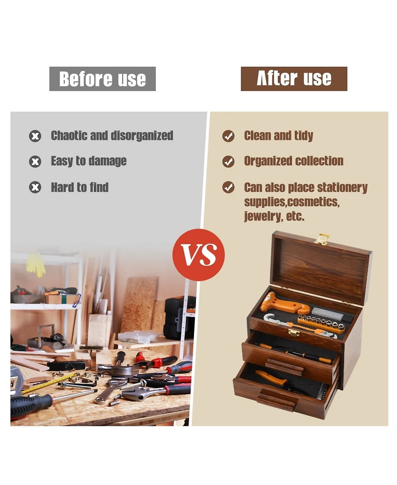 Xdovet Mini Wooden Tool Box 2 Drawers Metal Latch