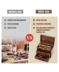 Xdovet Mini Wooden Tool Box 2 Drawers Metal Latch