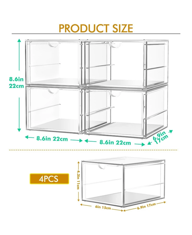 Xdovet Versatile Makeup Organizer Drawer Transparent Desktop Storage 4 Drawers