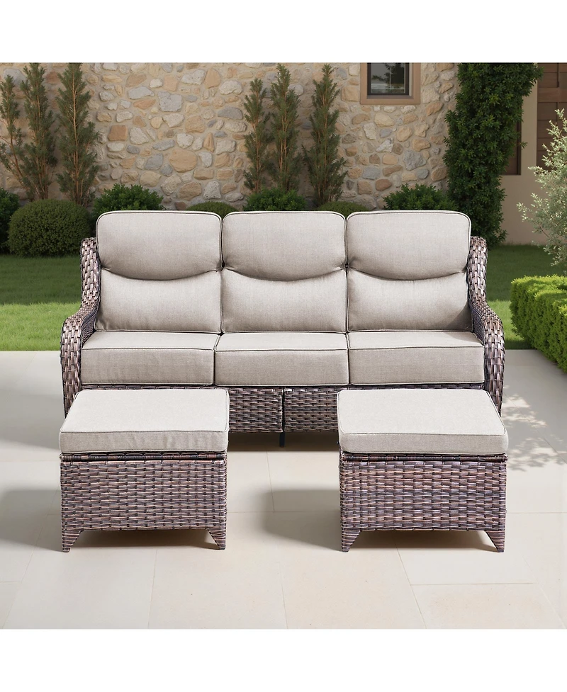 Pocassy Outdoor Patio Furniture Set 6Piece Wicker Conversation with Fire Pit, Swivel Chairs Sofa and Ottomans 6 Thick Cushion