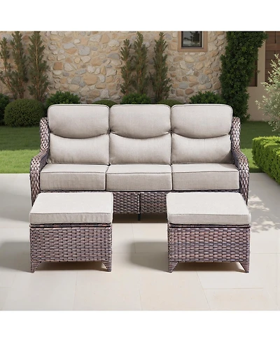 Pocassy Outdoor Patio Furniture Set 6Piece Wicker Conversation with Fire Pit, Swivel Chairs Sofa and Ottomans 6 Thick Cushion