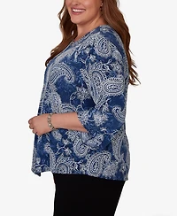 Alfred Dunner Plus Paisley Puff Printed Top