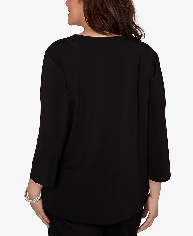 Alfred Dunner Plus Vertical Spliced Animal Puff Printed Top