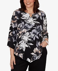 Alfred Dunner Plus Watercolor Floral Puff Printed Top