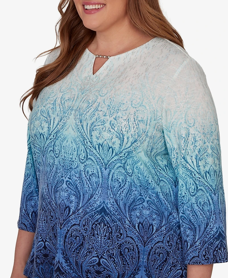 Alfred Dunner Plus Ombre Medallion Knit Top