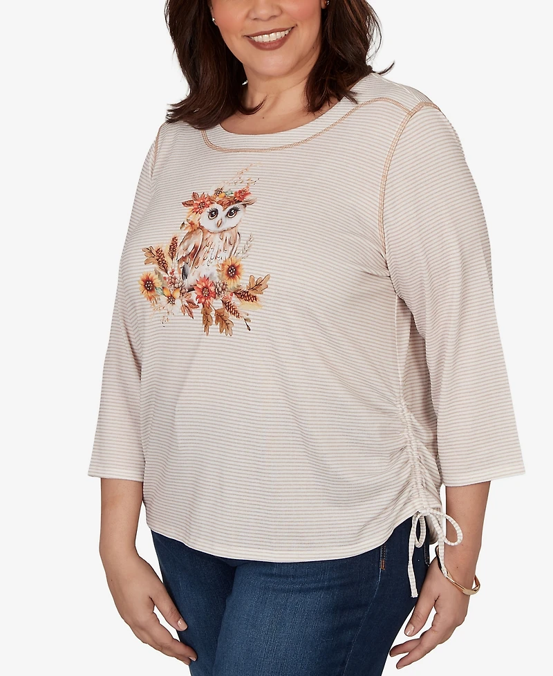 Alfred Dunner Plus Autumn Owl Knit Top