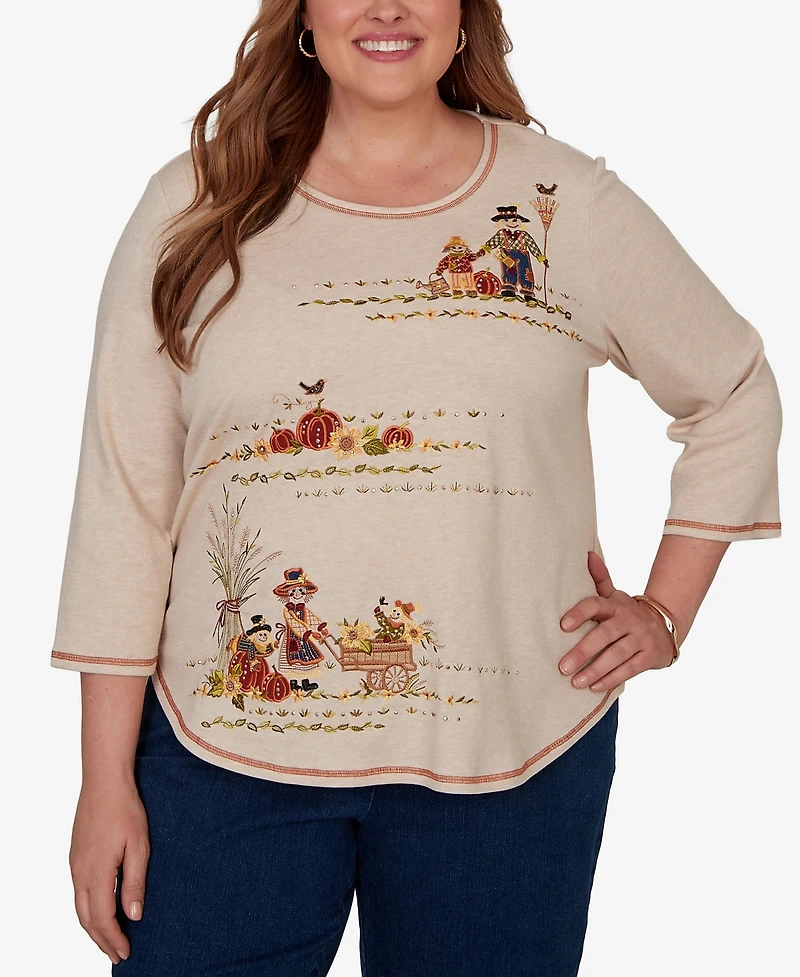 Alfred Dunner Plus Scarecrow Family Embroidered Top