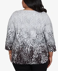 Alfred Dunner Plus Mono Ombre Animal Print Top