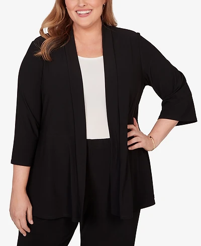 Alfred Dunner Plus Light Open Crepe Cardigan Top