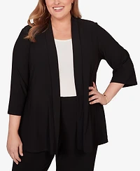 Alfred Dunner Plus Light Open Crepe Cardigan Top