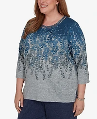 Alfred Dunner Plus Falling Leaves Pocket Knit Top