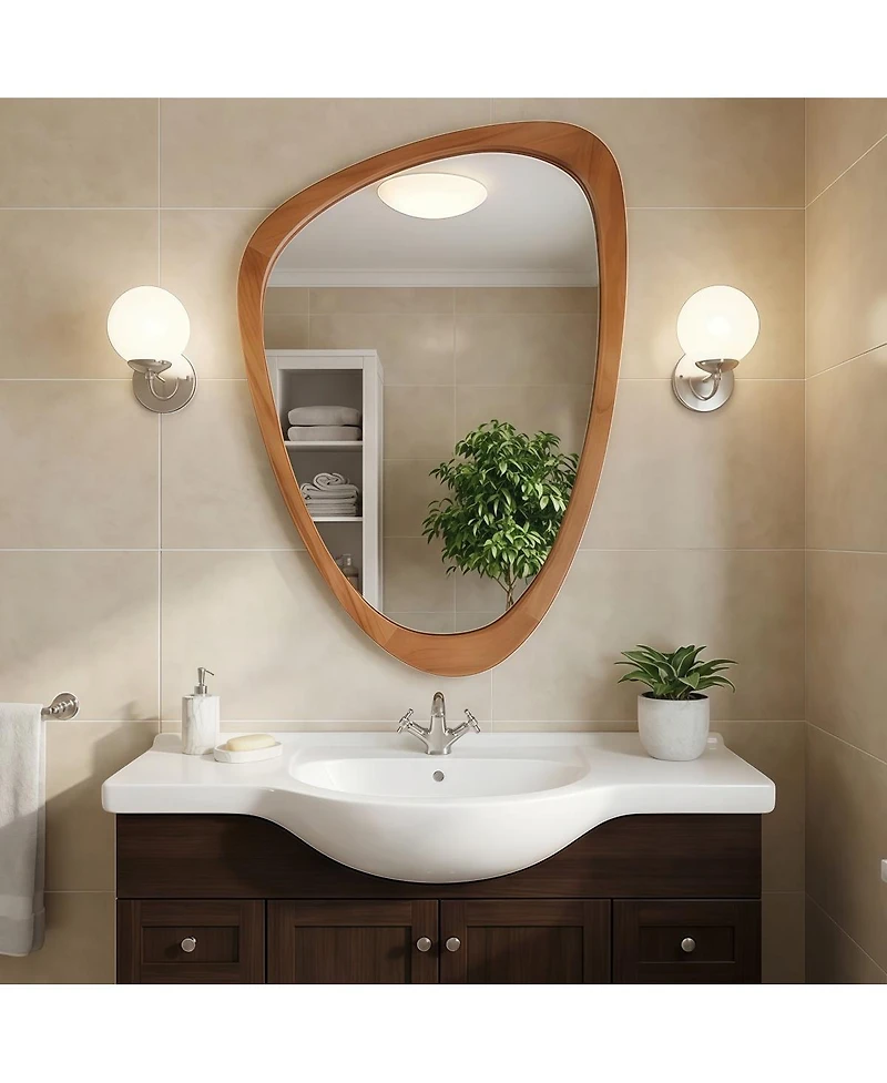 Laoties 24" x 36" Modern Irregular Shape Wall Mirror, Decorative Accent Mirror for Home, Bathroom, Bedroom