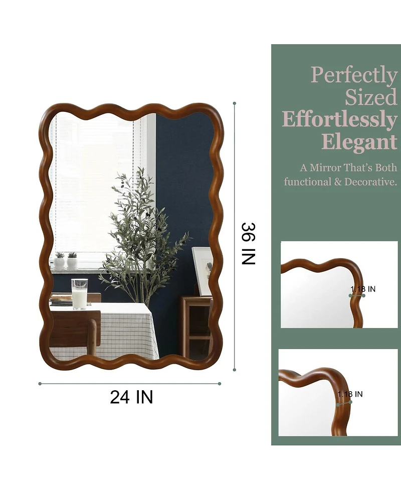 Laoties 24" x 36" Wavy Rectangle Wall Mirror, Modern Decorative Accent Mirror for Living Room, Bathroom and Entryway