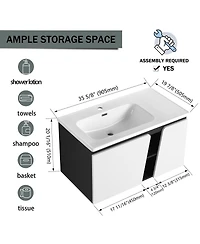 Sillysis Wall Mounted Bathroom Vanity with Ceramic Sink, Soft Close Doors, Plywood Cabinet, Ample Storage for Modern Bathrooms