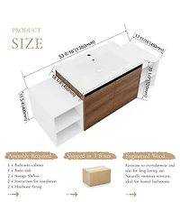 Sillysis Inch Wall Mounted Bathroom Vanity with Resin Sink Open Storage Shelves for Small Modern