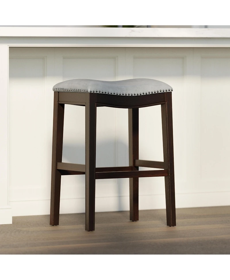 Clihome 31 Inch High Bar Stool - Solid Wood Frame with Pu Leather Seat Barstool