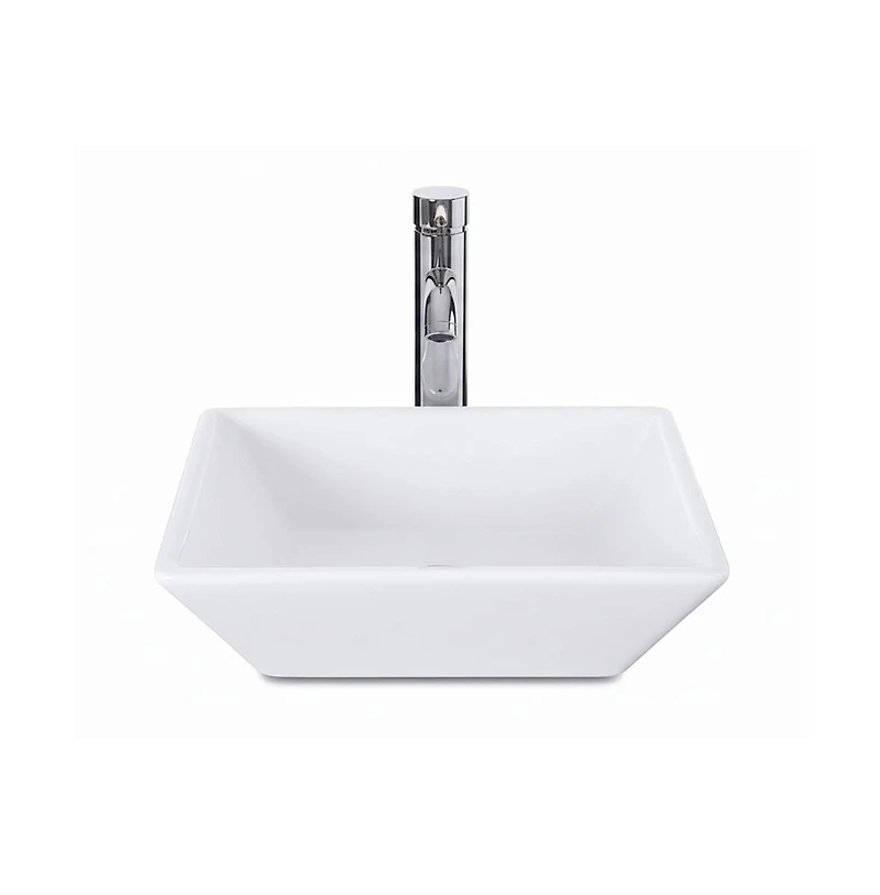 Busdays 16x16 Inch Square Ceramic Vessel Sink for Bathroom Vanity Beveled Porcelain with Faucet and Pop Up Drain