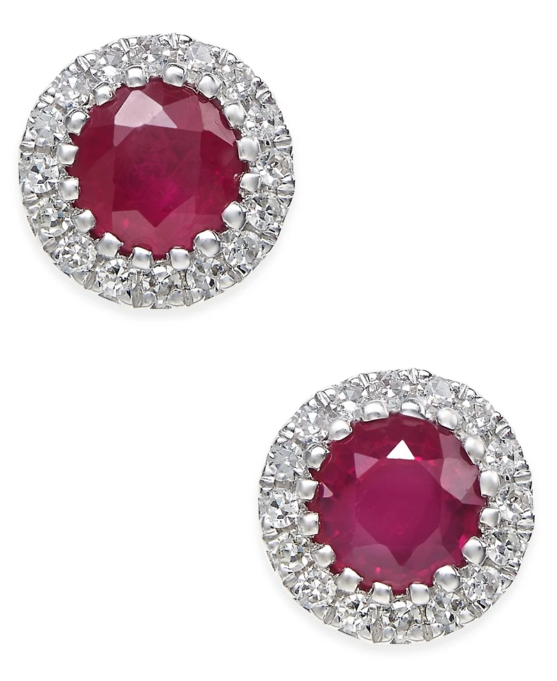 Sapphire (5/8 ct. t.w.) and Diamond (1/10 Stud Earrings 14k White Gold (Also Available Ruby Emerald)