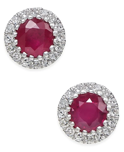Sapphire (5/8 ct. t.w.) and Diamond (1/10 Stud Earrings 14k White Gold (Also Available Ruby Emerald)