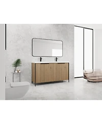 Sillysis 59 Inch Double Sink Bathroom Vanity with Resin Top, Soft Close Doors, Adjustable Shelf, Plywood Cabinet for Modern Bathrooms