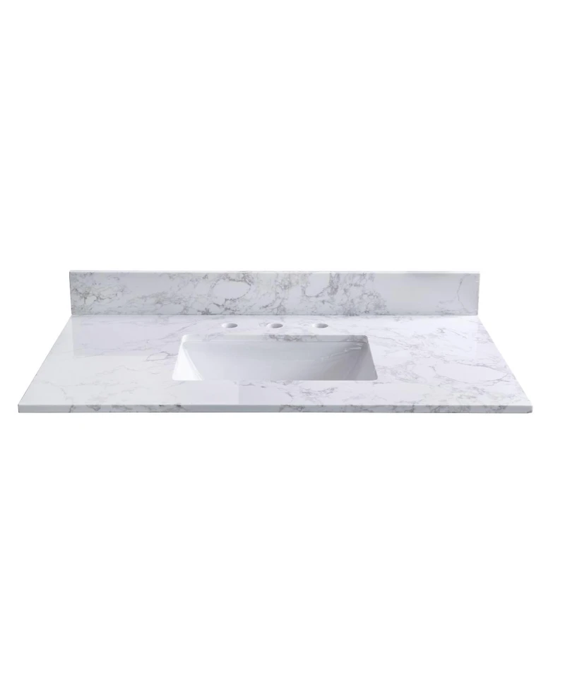 Sillysis 31/37/43 Inch Carrara Marble Stone Vanity Top with Ceramic Undermount Sink and Backsplash, Polished Surface for Vanity Cabinet