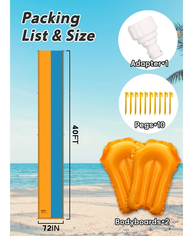 Aofar 40ft Slip Slide Inflatable Bodyboards Sprinkler Heavy Duty Outdoors
