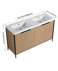 Sillysis 59 Inch Double Sink Bathroom Vanity with Resin Top, Soft Close Doors, Adjustable Shelf, Plywood Cabinet for Modern Bathrooms