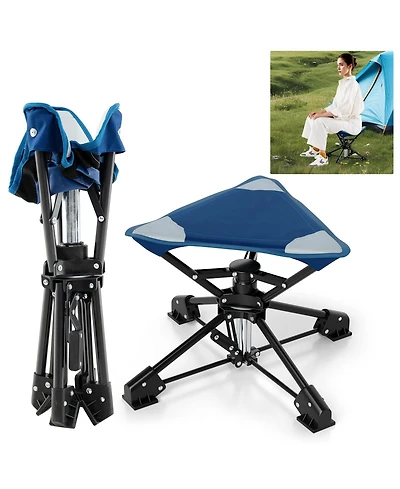 Gymax 360 degree Swivel Camping Stool Foldable Outdoor Chair with Oxford Seat and Metal Frame