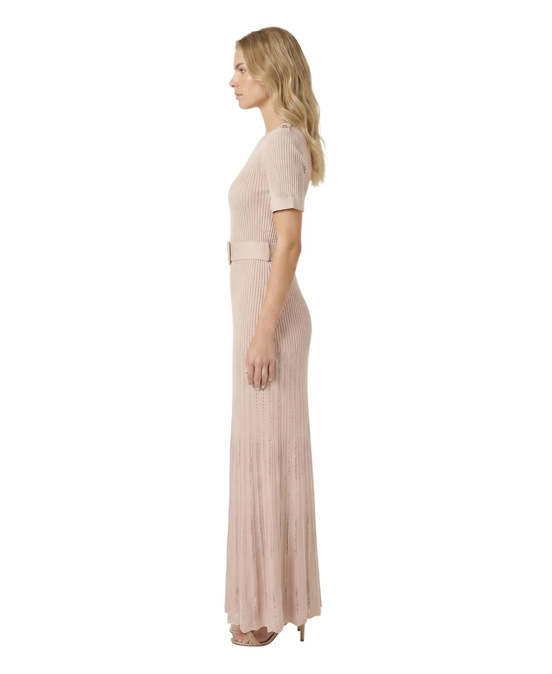 Modenaire Women's Ribbed Knit Belted Pleated Midi Dress
