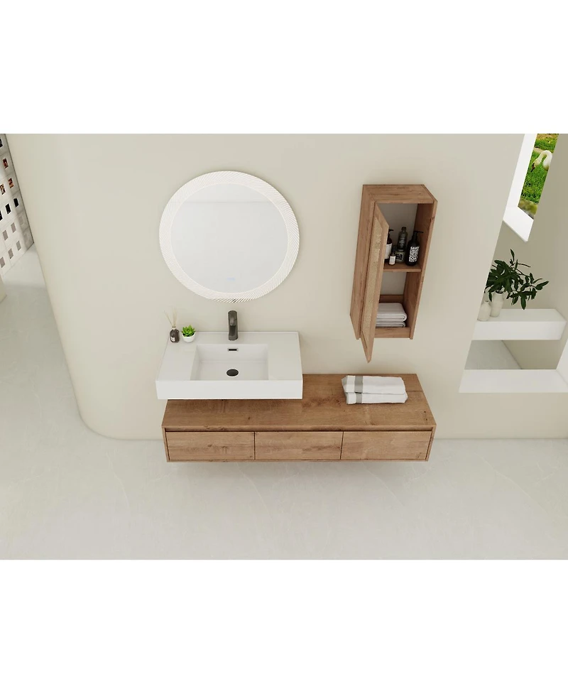 Sillysis 59 Inch Wall Mounted Bathroom Vanity Set with Resin Sink, Soft Close Drawers, Side Cabinet, Modern Floating Storage Solution