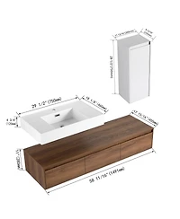 Sillysis 59 Inch Wall Mounted Bathroom Vanity Set with Resin Sink, Soft Close Drawers, Side Cabinet, Modern Floating Storage Solution