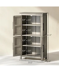 Clihome Farmhouse Storage Cabinet Rustic Floor Cabinet with Barn Door, Adjustable Shelves