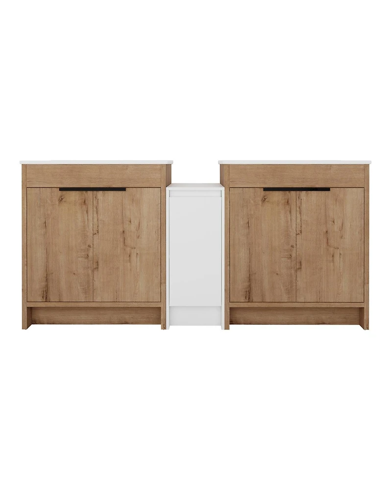 Sillysis Inch Freestanding Double Bathroom Vanity Set with Ceramic Sinks, Plywood Cabinets