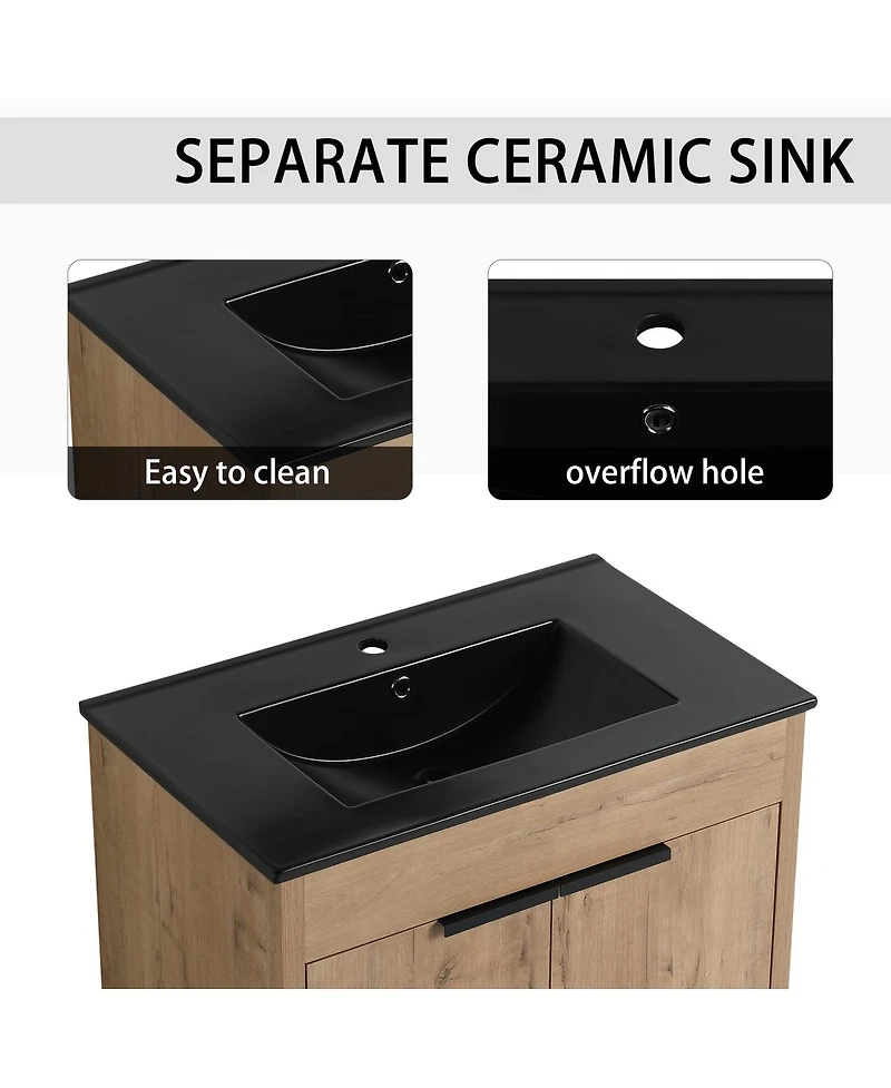 Sillysis Inch Freestanding Double Bathroom Vanity Set with Ceramic Sinks, Plywood Cabinets