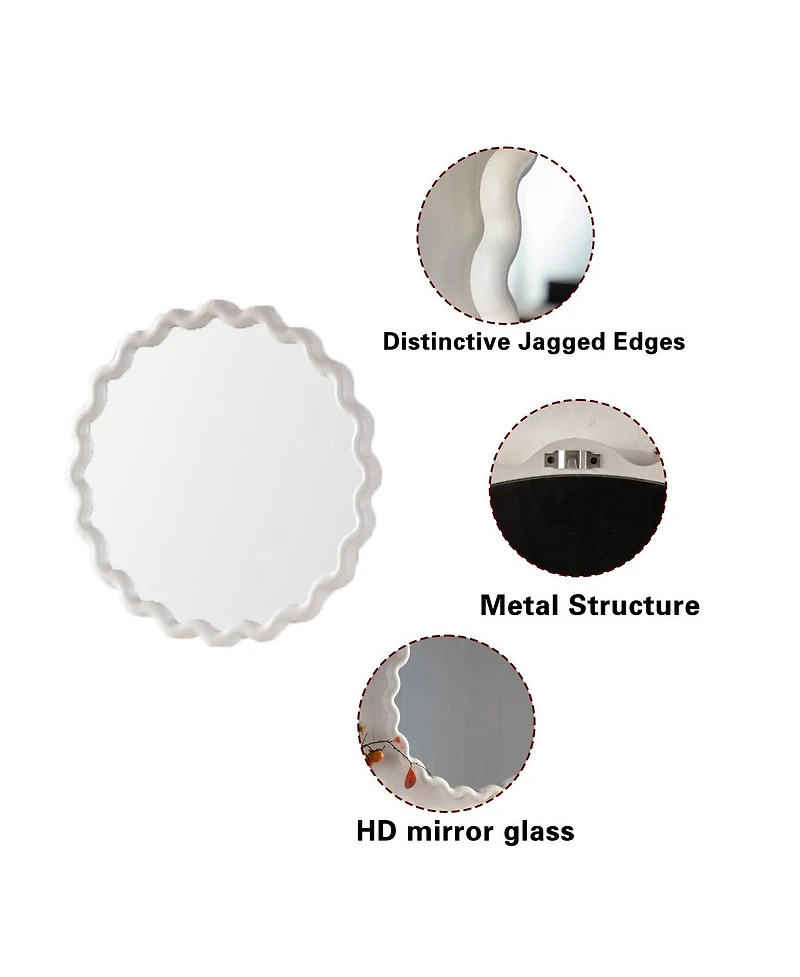 Laoties 28" Modern Round Decorative Wall Mirror with Matte Wavy Frame
