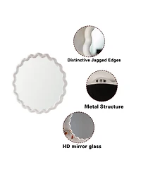 Laoties 28" Modern Round Decorative Wall Mirror with Matte Wavy Frame