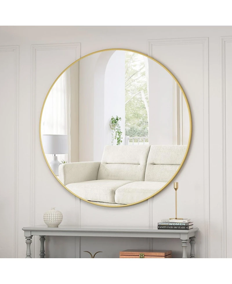 Laoties 48" Oversized Round Wall Mirror, Large Modern Metal Circle Statement Mirror for Living Room