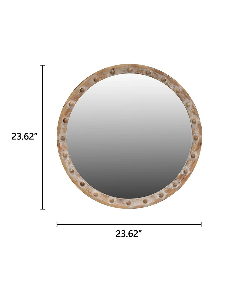 Laoties 23.6" Rustic Round Accent Mirror with Distressed Frame and Rivet Design for Entryway, Living Room Decor