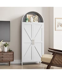 Boyel Living Metal Arched Kitchen Pantry Cabinet, Storage Bookcase with 6 Adjustable Shelves and Gold Handles
