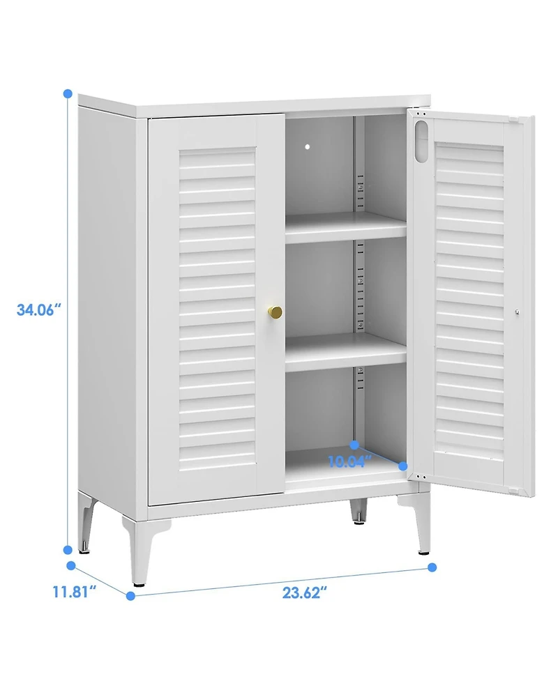 Boyel Living Metal Bathroom Floor Cabinet w/ Doors, Freestanding Organizer with 2 Adjustable Shelves and Legs