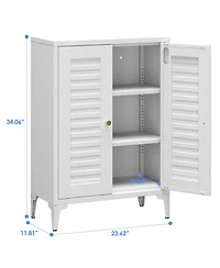 Boyel Living Metal Bathroom Floor Cabinet w/ Doors, Freestanding Organizer with 2 Adjustable Shelves and Legs