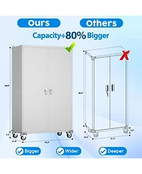 Boyel Living 72" Metal Garage Storage Cabinet with Wheels and Pegboard, Wide Rolling Tool Organizer with Doors