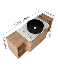 Sillysis 53 Inch Wall Mounted Bathroom Vanity with Ceramic Vessel Sink, Stone Top and Storage Shelves for Modern Bathrooms