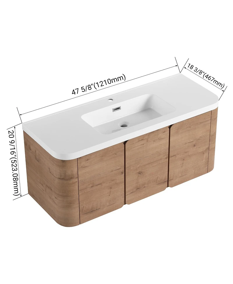 Sillysis 48 Inch Wall Mounted Modern Bathroom Vanity with Resin Sink, Soft Close Doors, Plywood Cabinet, Storage Space