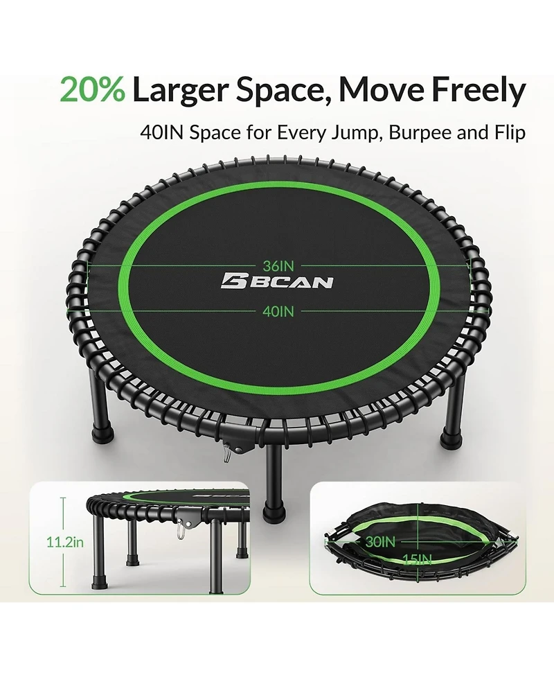 Bcan 450/550LBS Foldable Mini Trampoline for Adults, 40/48 inches Fitness Rebounder with Bungees, Quiet Stable Exercise Trampoline