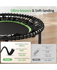 Bcan 450/550LBS Foldable Mini Trampoline for Adults, 40/48 inches Fitness Rebounder with Bungees, Quiet Stable Exercise