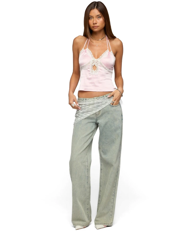 Edikted Women's Cove Lacey Cutout Satin Effect Top