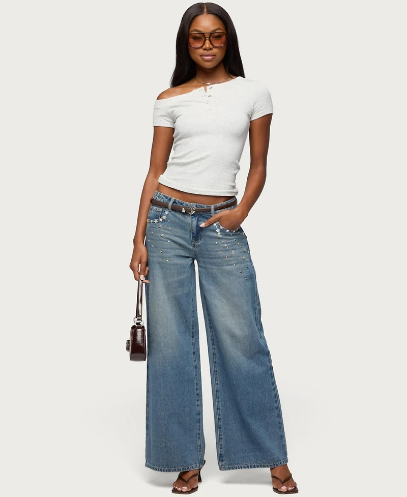 Edikted Women's Jubilee Off Shoulder Henley Top