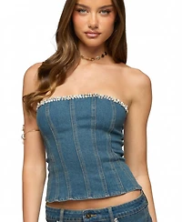 Edikted Women's Zenna Beaded Strapless Denim Corset